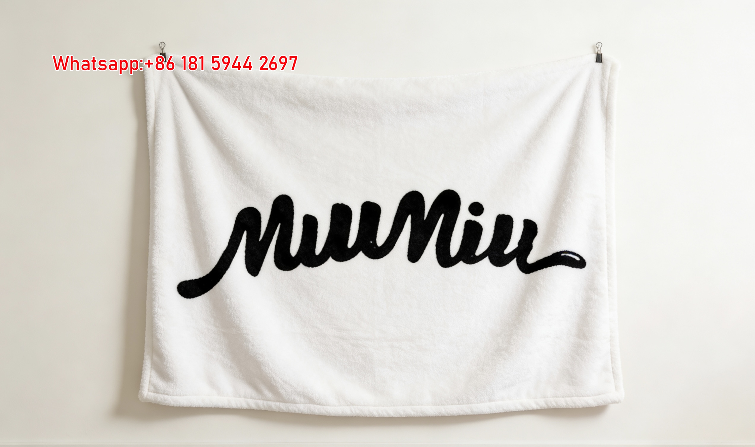Miu Miu Black & White Handwritten Script Logo Printed Flannel Sofa Throw Blanket IMG_0482